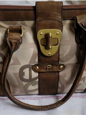 Canvas and leather handbag, Etienne Aigner signature monogram satchel